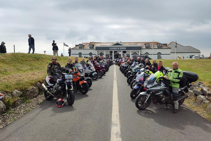 Riders gather for the off at Land's End in Cornwall