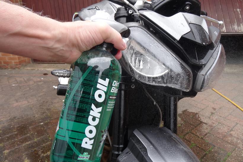 Applying motorcycle cleaner