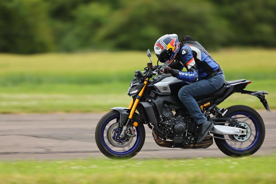 2024 Yamaha MT-09 SP side on riding past the camera