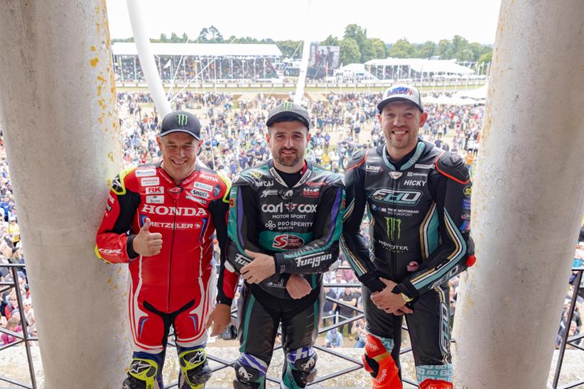 John McGuinness [right], Michael Dunlop [centre] and Peter Hickman [right]