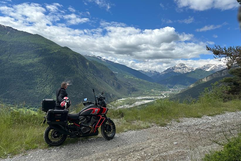 Harley-Davidson CVO Pan America on trail overlooking valley