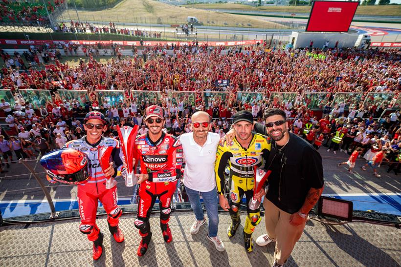 Race of Champion top three with Ducati CEO Claudio Domenicali