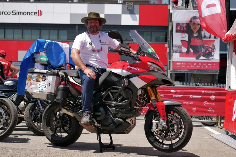 Ducati rider visiting World Ducati Week 2024 as part of 115,000 mile round the world trip