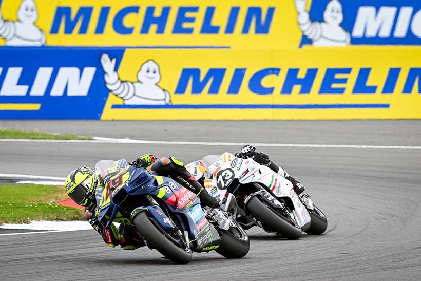 Fabio Di Giannantonio battles Alex Marquez at Silverstone.