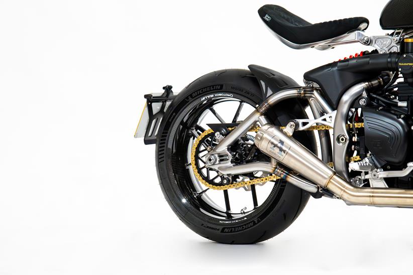 Thornton Hundred Evo Bobber back wheel and exhaust silencer