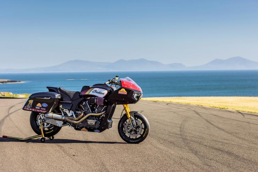 Indian Motorcycle Challenger RR king of the Baggers race replica parked on a race track