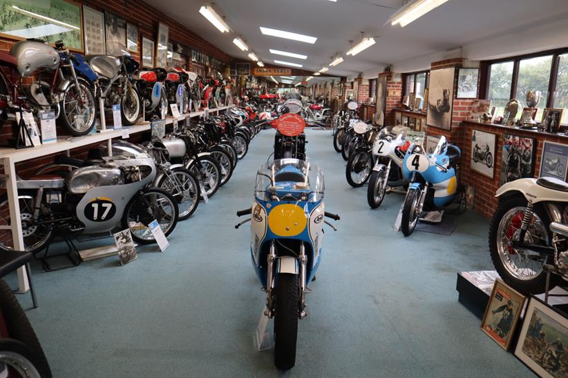 Bikes lined up inside the Sammy Miller Motorcycle Museum