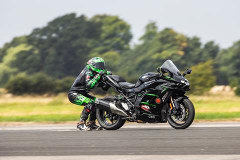 Stunt rider Jonny Davies smashes high-speed motorcycle skating world record at Elvington Airfield