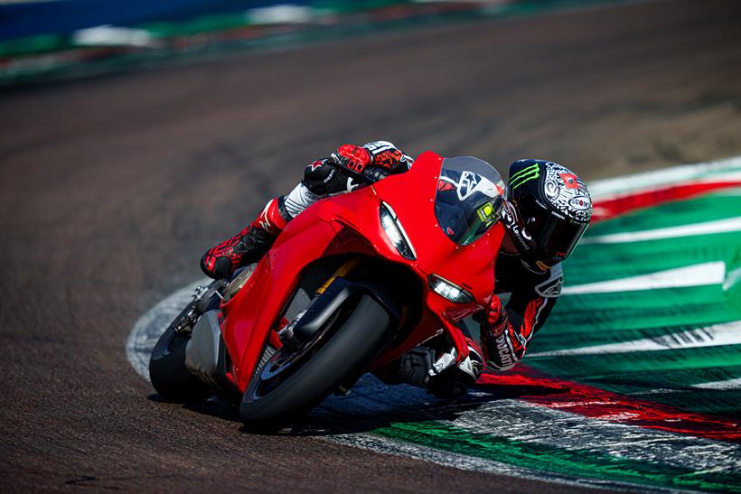 Ducati Panigale V4 on track cornering left