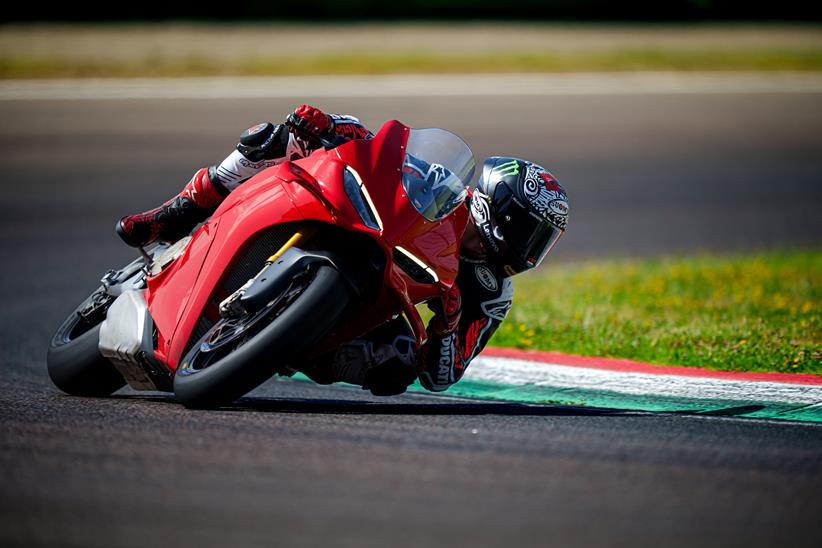 Ducati Panigale V4 on track cornering left