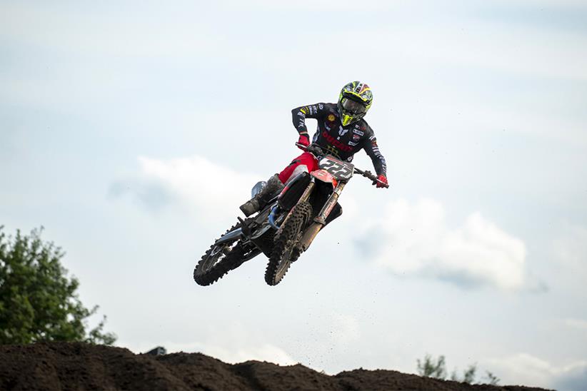 Tony Cairoli jumping the Ducati Desmo450 MX