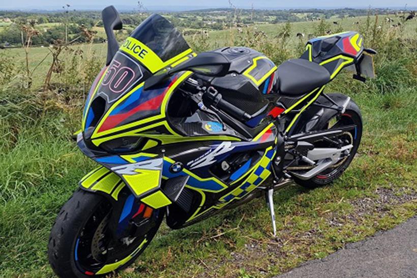 Front view of BMW M1000RR with police stickers