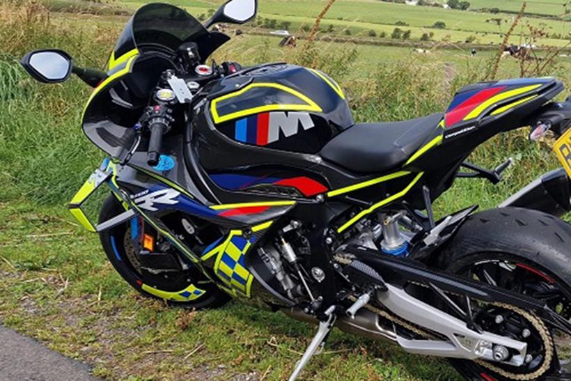 Rear view of BMW M1000RR loaned to North Yorkshire Police