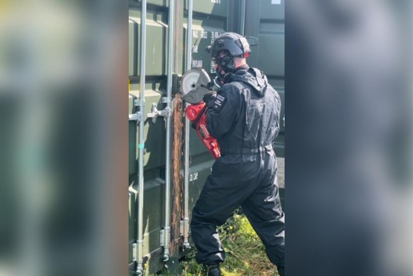 Middlesborough Police gain entry to a container with a disc cutter