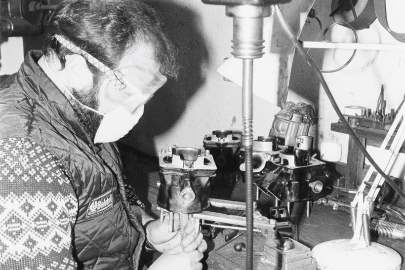 Stan Stephens tuning engines in his workshop