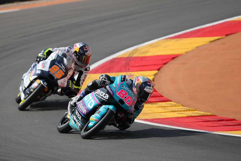 David Alonso in Moto3 action with Aspar at Aragon