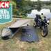 Wingman Of The Road Goose Tent set up with Royal Enfield Himalayan motorcycle