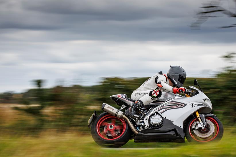 Norton V4 on road action shot