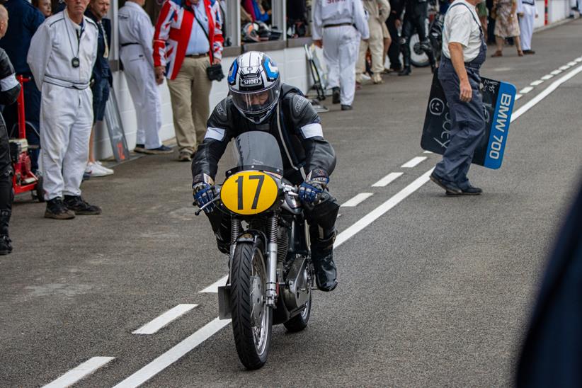 Goodwood Revival rider leaving pitlane