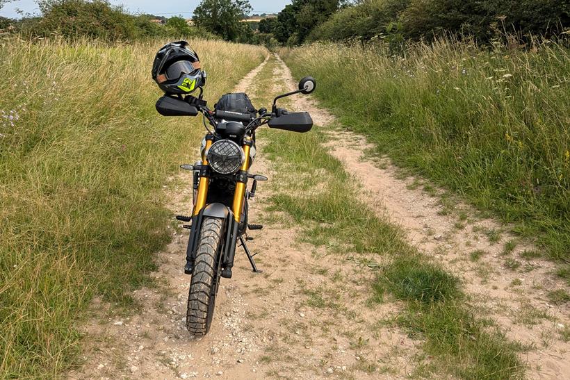 Triumph Scrambler 400 X on Peddars Way