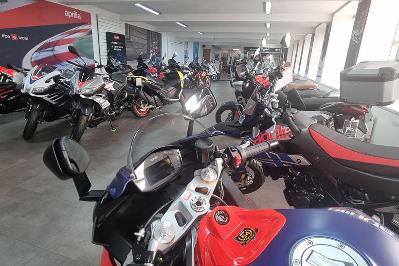 Aprilia motorcycle in showroom