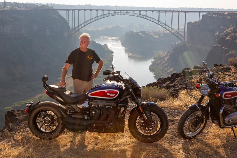 Kelly Knievel with the custom painted Triumph Rocket 3