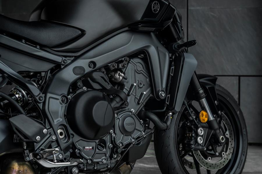 2024-on Yamaha MT-09 Y-AMT detailed shot of right hand side engine