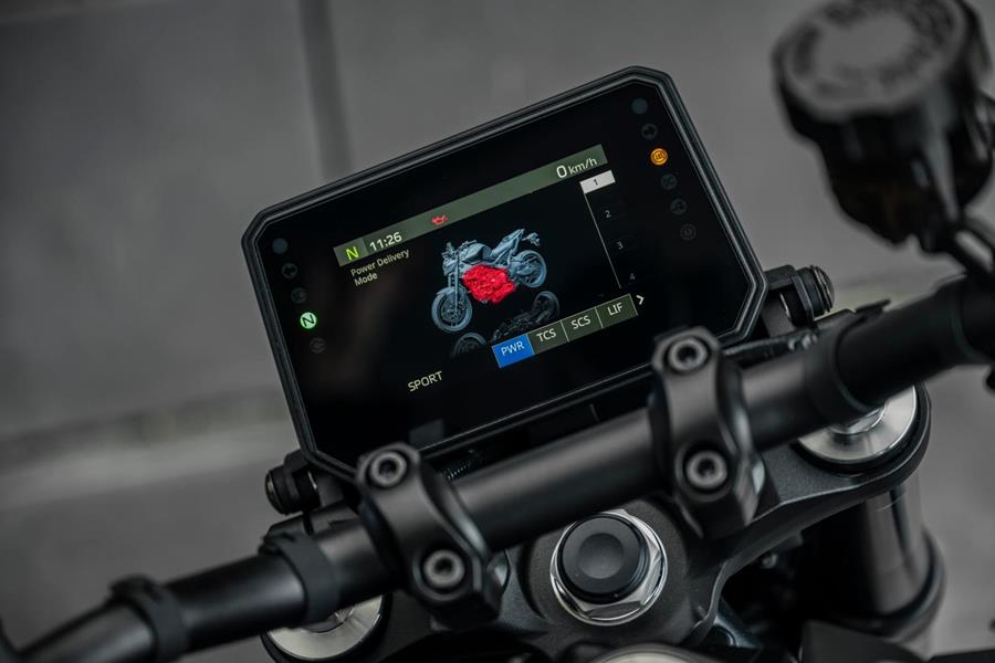 2024-on Yamaha MT-09 Y-AMT on board system controls displayed through the TFT screen