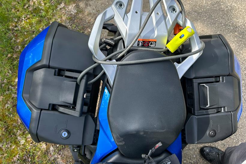 A broken pannier on the Suzuki GSX-S1000GX