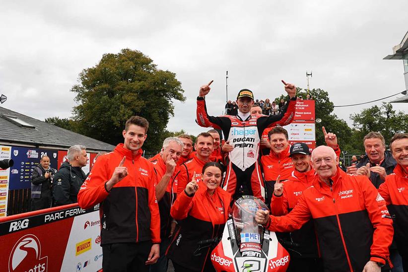 Glenn Irwin and Hager PBM Ducati celebrate victory at Oulton Park