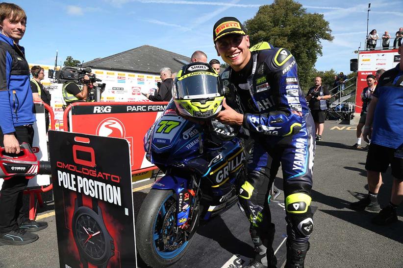 Kyle Ryde celebrates pole position at Oulton Park.