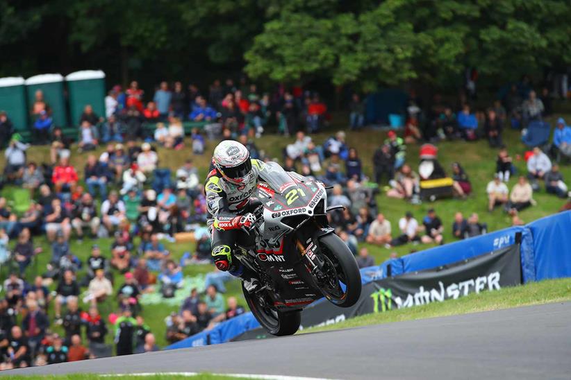 Christian Iddon jumps over the Mountain at Cadwell Park onboard the Oxford Products / MotoRapido Racing Ducati