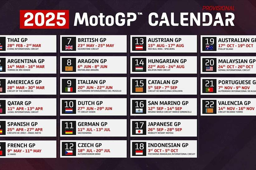 The 2025 Provisional MotoGP Calendar