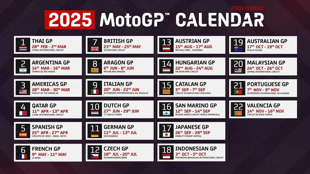MotoGP Provisional 22round calendar unveiled for the 2025 season