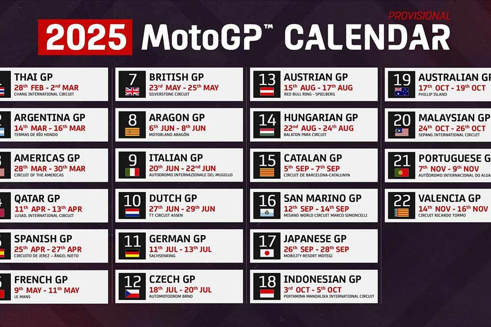 MotoGP Provisional 22round calendar unveiled for the 2025 season