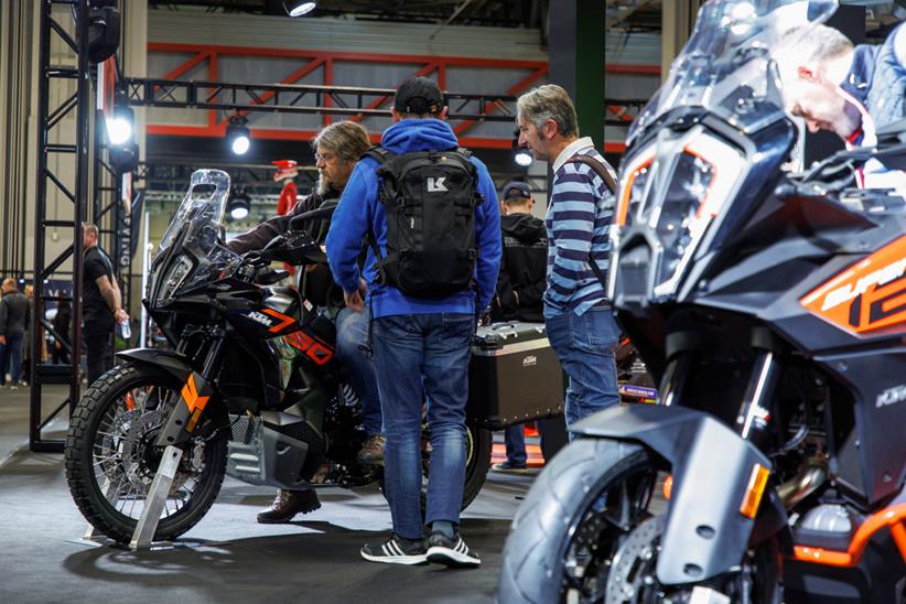 Motorcycle Live attendees look at KTM 790 Adventure