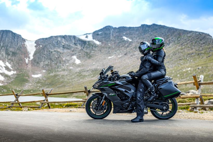 A rider and pillion aboard the new Kawasaki Ninja 1100SX