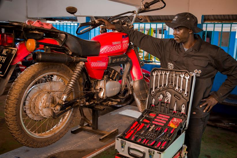 Riders for Health Yamaha AG200 in a workshop