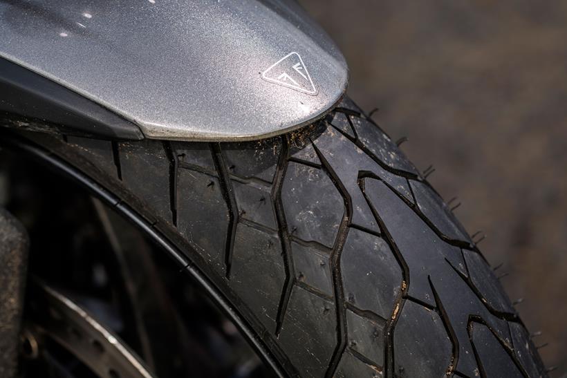 Dunlop Mutant trye fitted to a triumph motorcycle