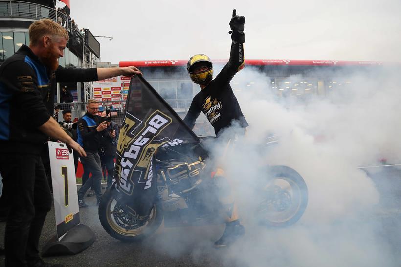 Bradley Ray celebrates his 2022 title win at OMG Racing Yamaha