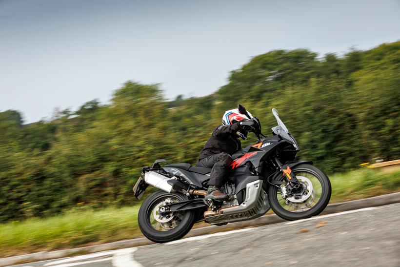 KTM 790 Adventure cornering on road