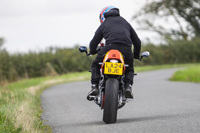 Yamaha XSR900 GP on the road rear action