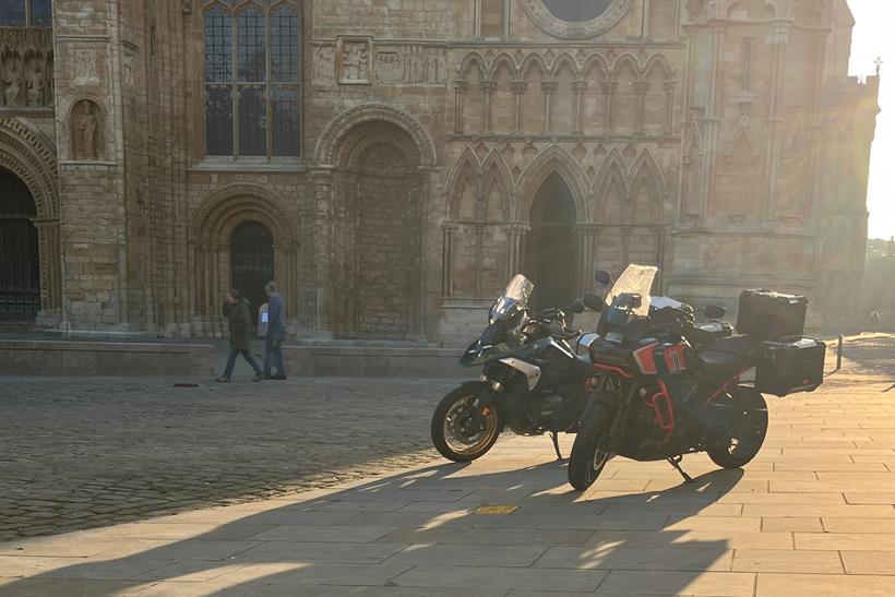 BMW R1300GS and H-D PanAm at Lincoln Cathedral