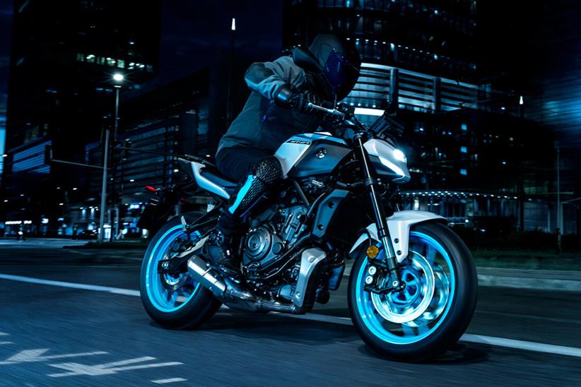 2025 Yamaha MT-07 right side riding shot