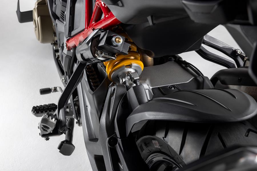 2025-on Ducati Multistrada V4S static shot of auto preload rear monoshock