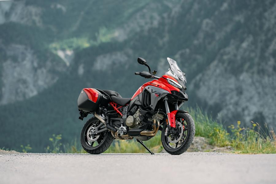 2025-on Ducati Multistrada V4S static shot with mountain backdrop