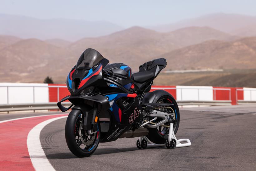 BMW M1000RR front three-quarter view on the track