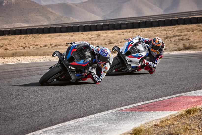 BMW S1000RR and M1000RR cornering on track