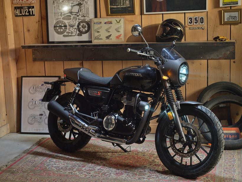 Honda GB350S parked in a garage