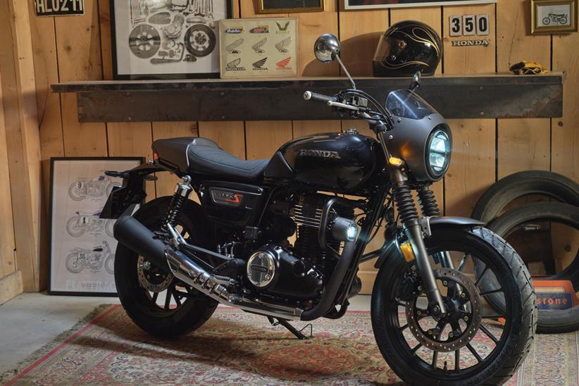 Honda GB350S parked in a garage